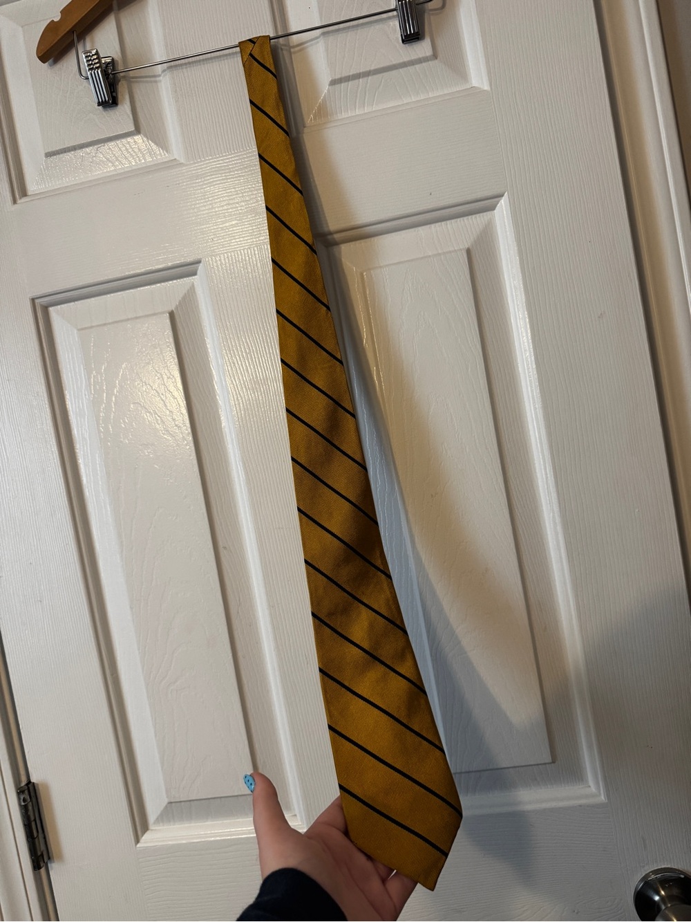 Lauren Ralph Lauren Mens Tie 100% Silk Gold Yellow Navy Stripe Hand Finished USA